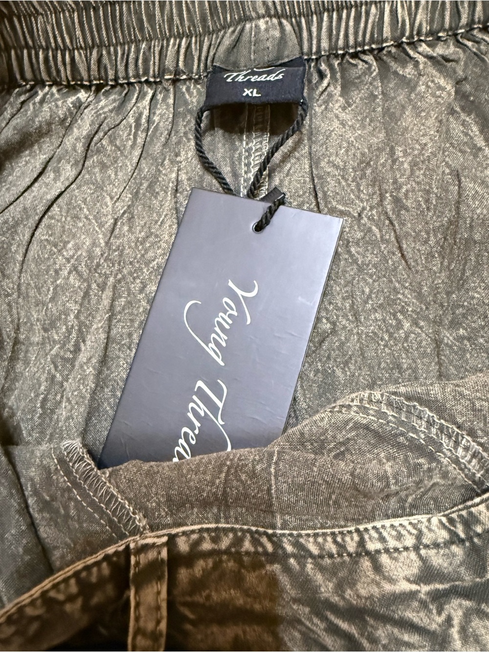 H006 NWT Young Threads XL L w16-20 Boho Olive Wide-Leg Patchwork Pants - Picture 11 of 12